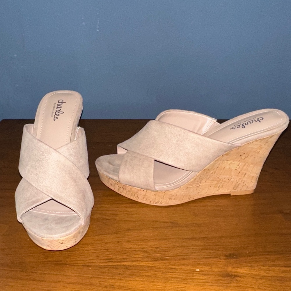Charles Taupe Wedge Sandals